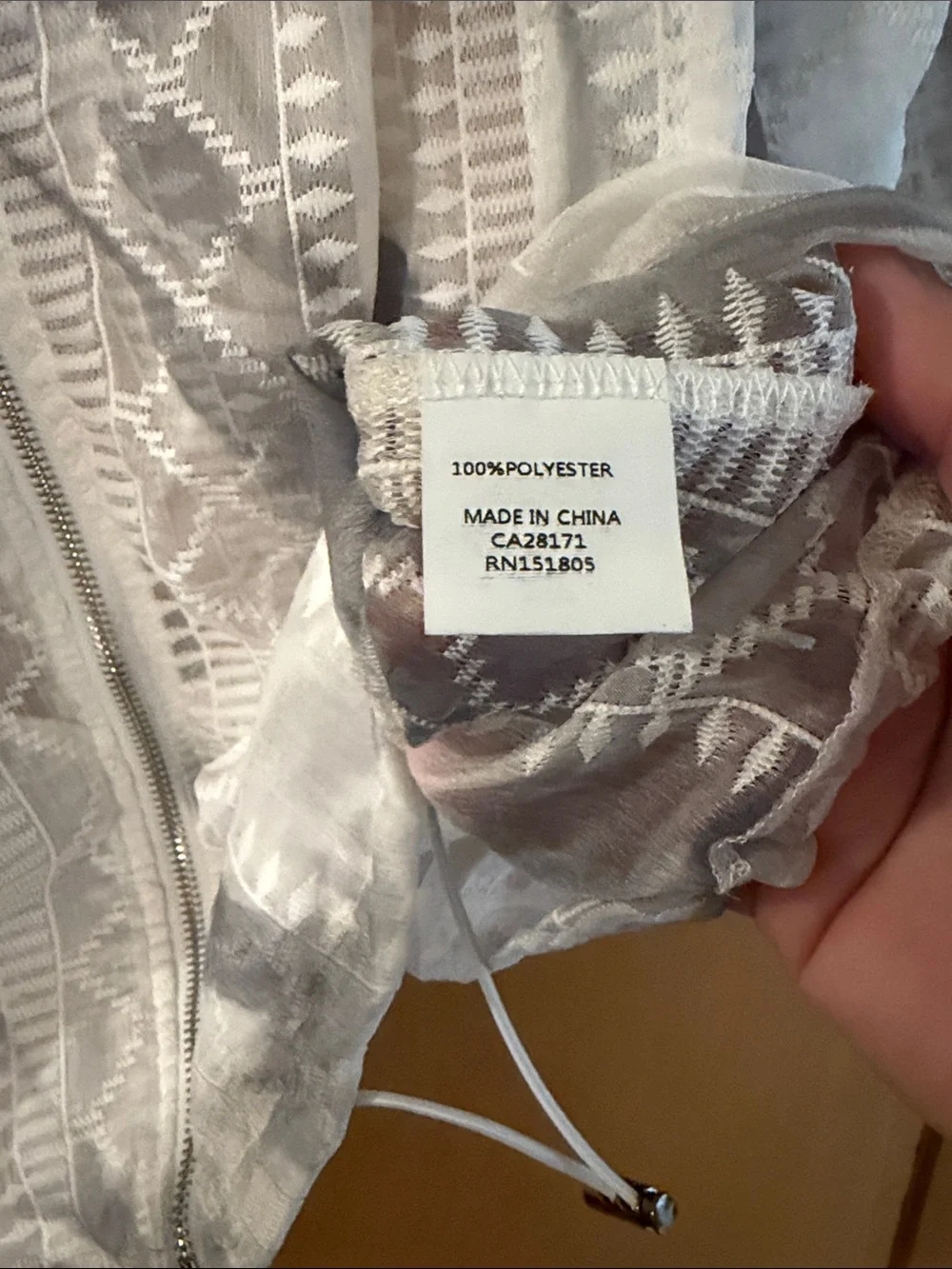 Papa Vancouver Women’s Lightweight Embroidered Sheer Hooded Jacket White Medium
